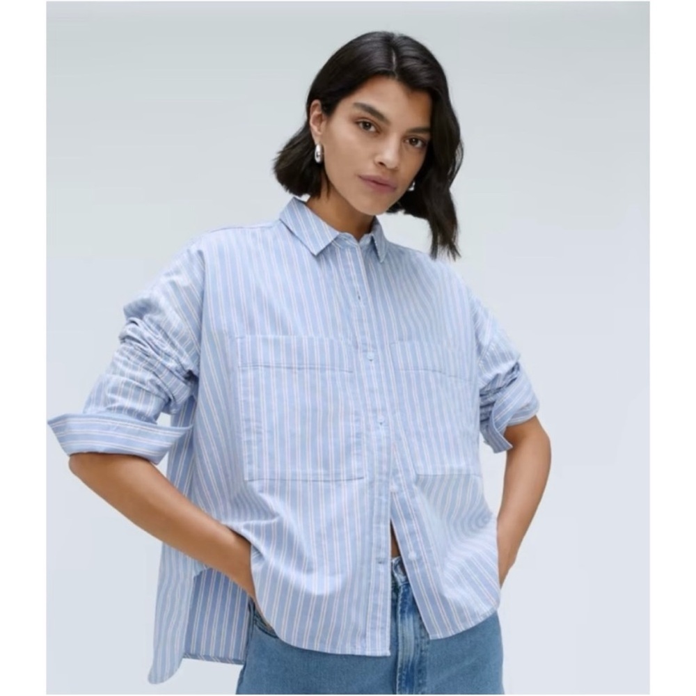 Everlane The Boxy Oxford XXS Blue and Red Stripe